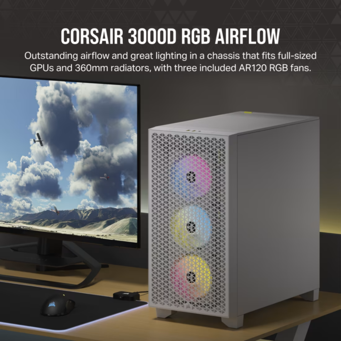 CORSAIR 3000D RGB AIRFLOW TEMPERED GLASS MT CASE WHITE - Image 2