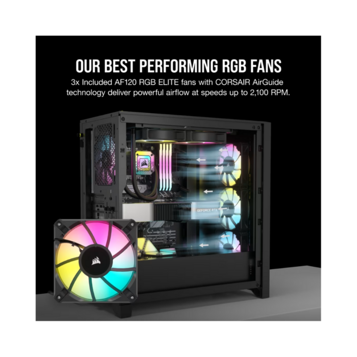 CORSAIR ICUE 4000D TOWER TEMPERED GLASS  FAN RGB CASE  BLACK - Image 3